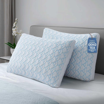 Shredded Memory Foam Soft Cooling Viscose Pillows Adjustable Hypoallergenic Hotel Quality Bed Pillows for Side, Back - Set of 2