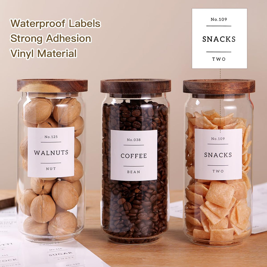 3 Set Glass Pantry Storage Jars with Acacia Airtight Lid - 35oz Thicken Glass Kitchen Canisters with 132 Pantry