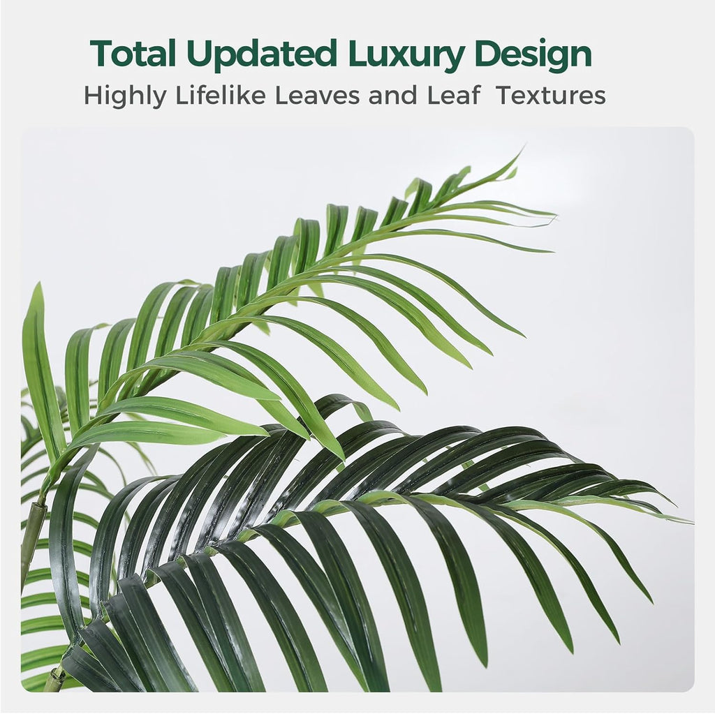 5FT Artificial Palm Tree Tall Plant with Planter & Moss, Realistic 2-Trunk Artificial Tree with Lights, Lifelike