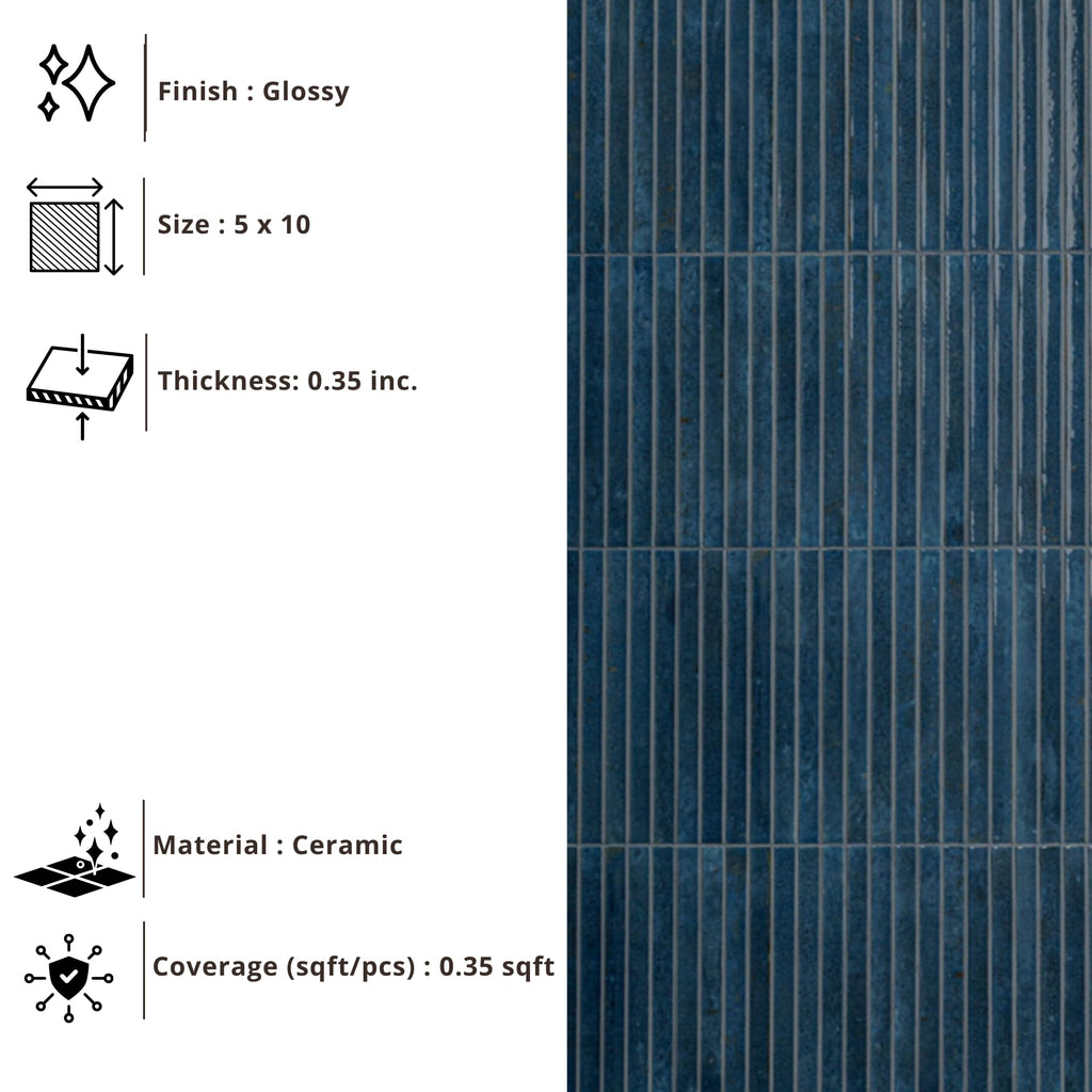 Blue Ribbed Ceramic Wall Tile (1 Piece)