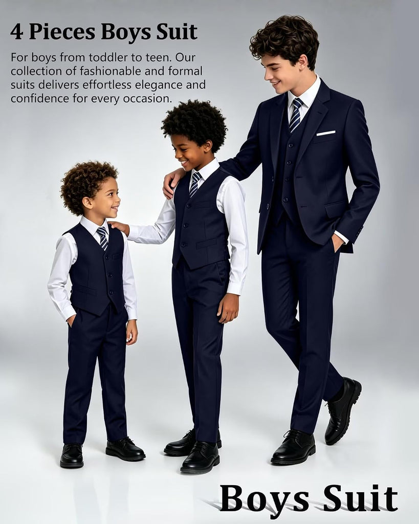Boys Suit 4 Pieces Slim Fit Set Suits Kids Formal Wedding Tuxedo Outfit