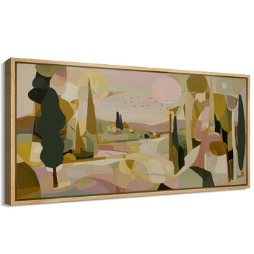 Extra Large Framed Canvas Print Wall Art Abstract Tuscan Landscape Soft Pastel Tone Geometric Scenery Illustrations