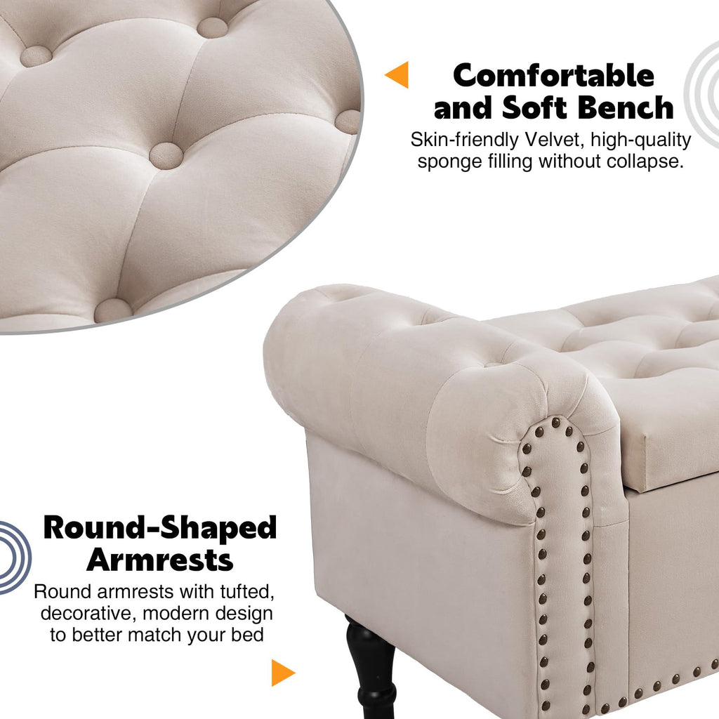 End of Bed Storage Bench Queen Size, 51'' Storage Bench End of Bed, Upholstered Velvet Tufted Storage Ottoman Benches