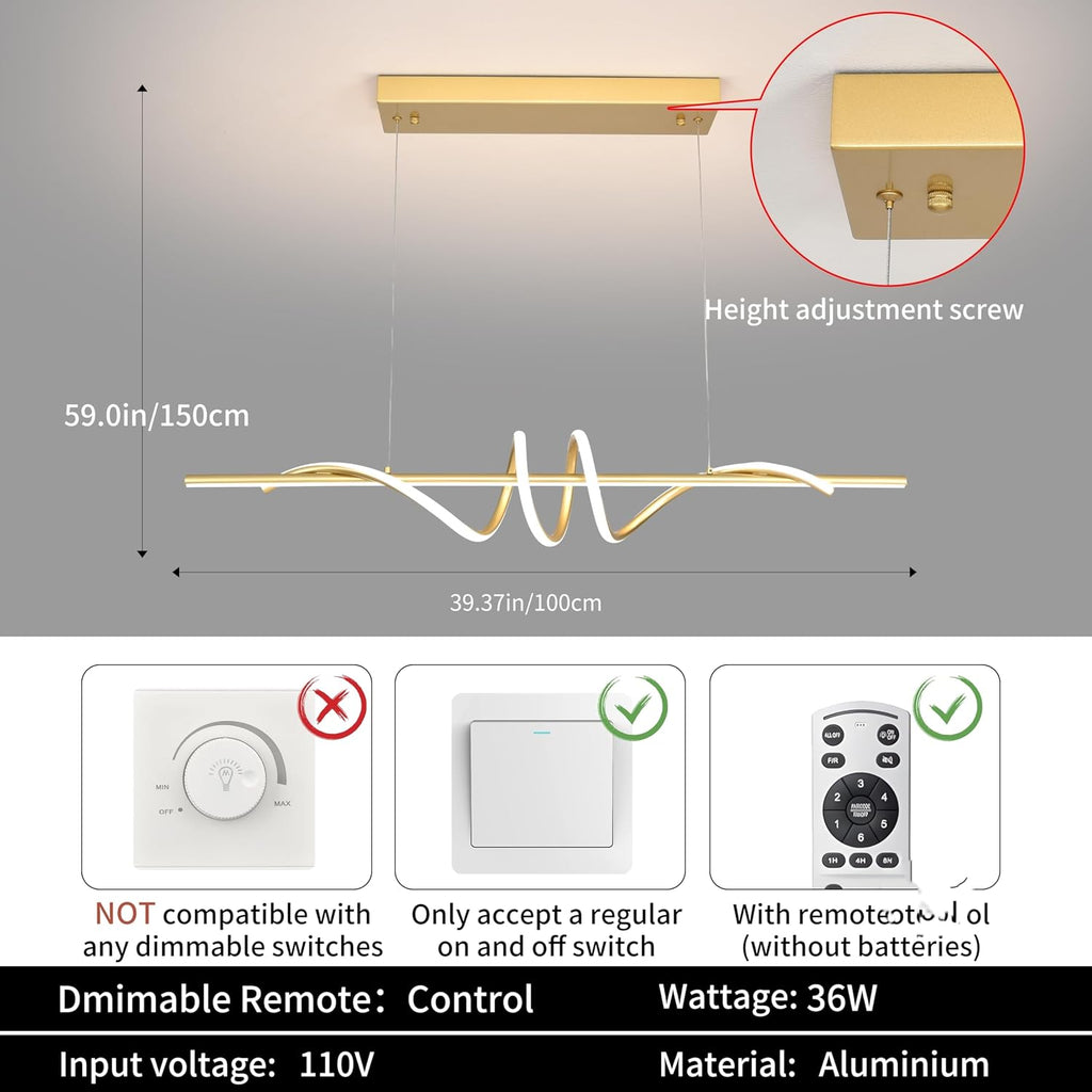 Modern LED Pendant Light, 39.37in Gold Chandelier Dimmable,3000K-6000K Adjustable Color Temperature, Aluminum Modern