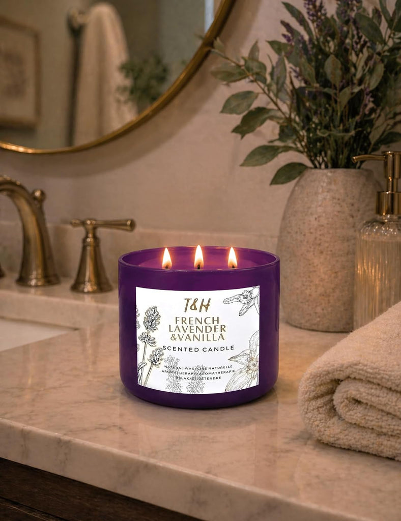 French Lavender Vanilla Large 3-Wick Soy Scented Candle, 15.8 oz