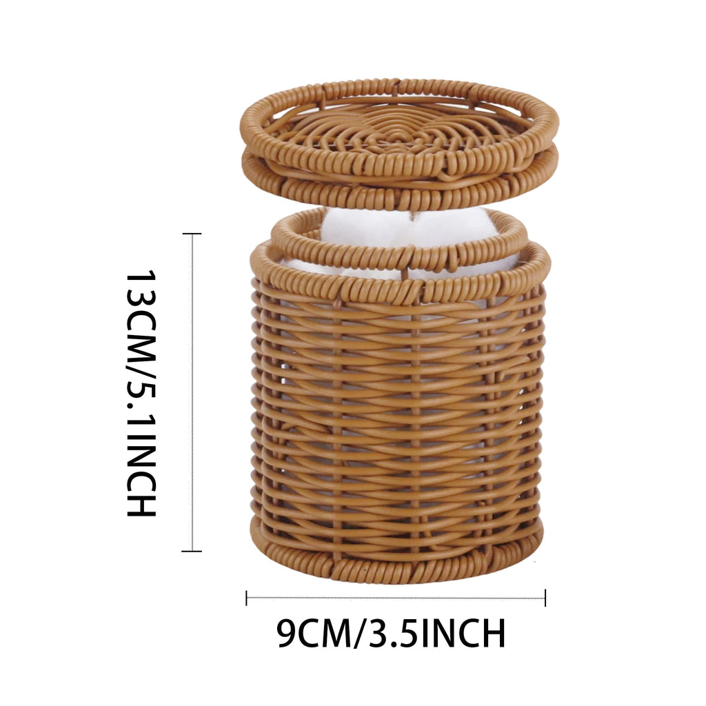 Rattan Q-tip Holder with Lid, Cotton Swab Canister