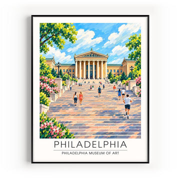 Philadelphia Museum of Art Travel Poster - Modern Watercolor Aesthetic Wall Art Decoration, Eclectic Trendy Boho