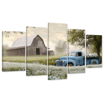 Farmhouse Truck Wall Art 5 Piece Old Truck Canvas Rustic Barn with Windmill Pictures Wall Decor Country Artwork Print