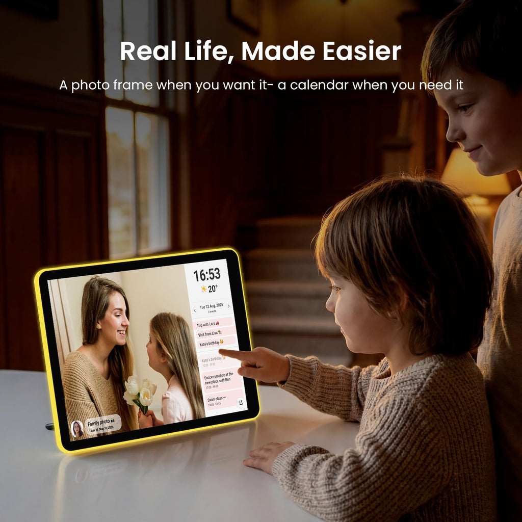 10" Neon Light Digital Picture Frame, Desk Digital Calendar, Auto-synced Schedule via Frameo App - 2K IPS Touchscreen