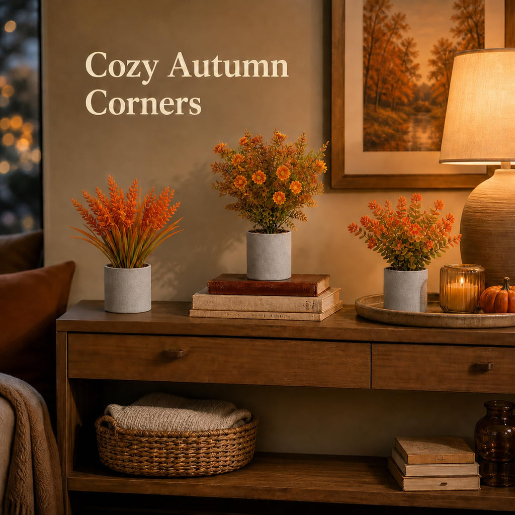 4 Packs Artificial Fall Plants in Pot, Autumn Bathroom Home Decor, Orange