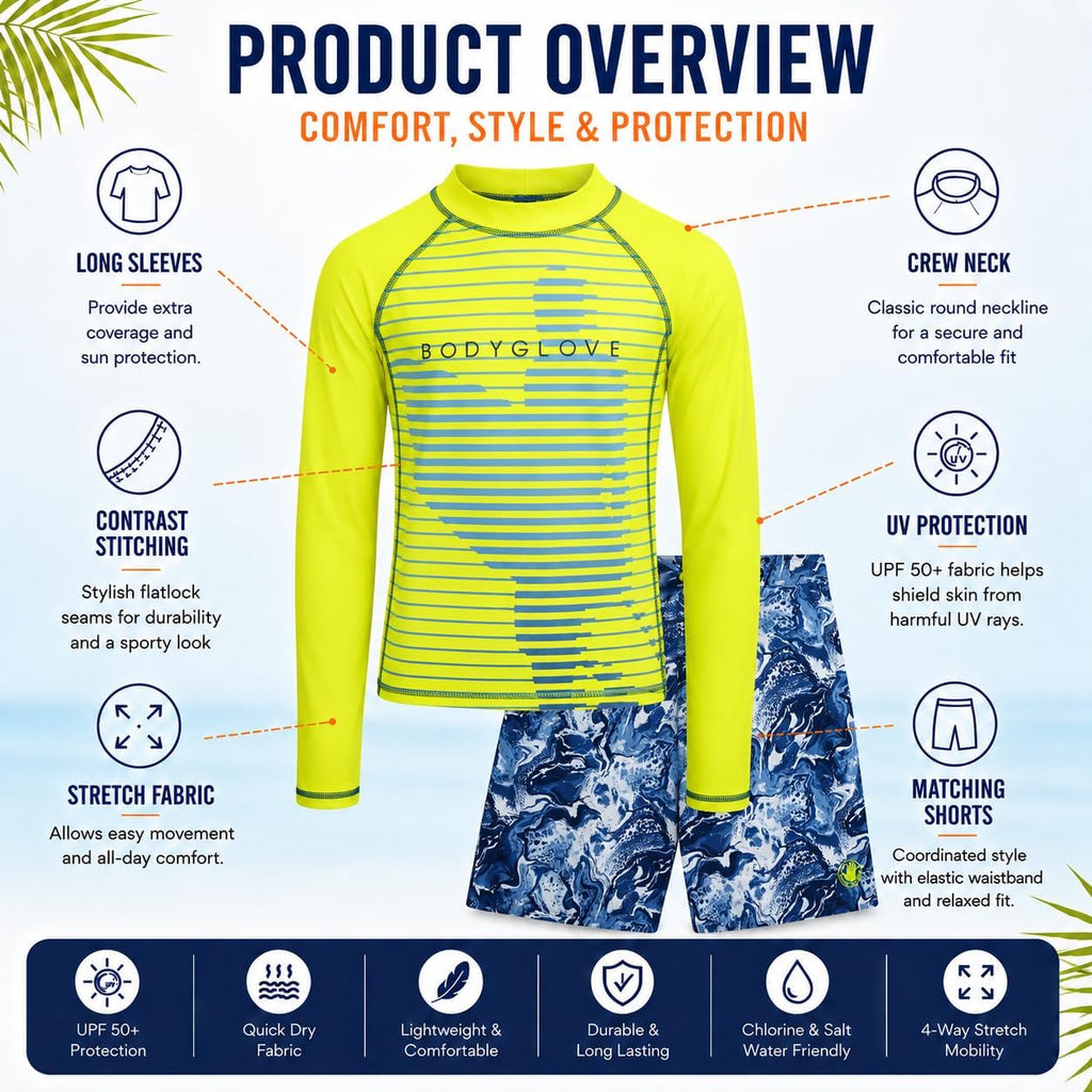 Boys 2 Piece Swim Set Rash Guard & Swim Trunks