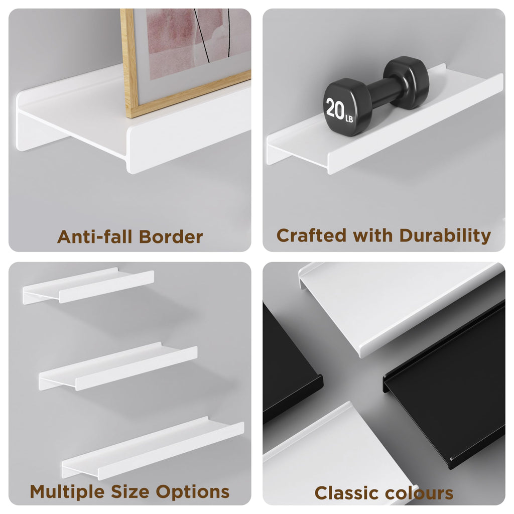 Floating Shelves for Wall, Wall Mounted Shelves with Lip for Storage, Metal Display Shelves Decor, Kitchen/Living