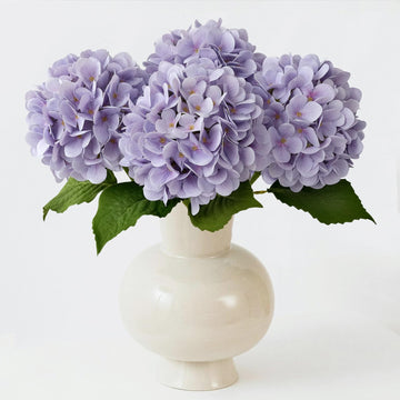 Pale Purple Hydrangea Artificial, 19.6" 4PCS Fake Real Touch Large Faux Hydrangea Silk Bouquet with Green Stems