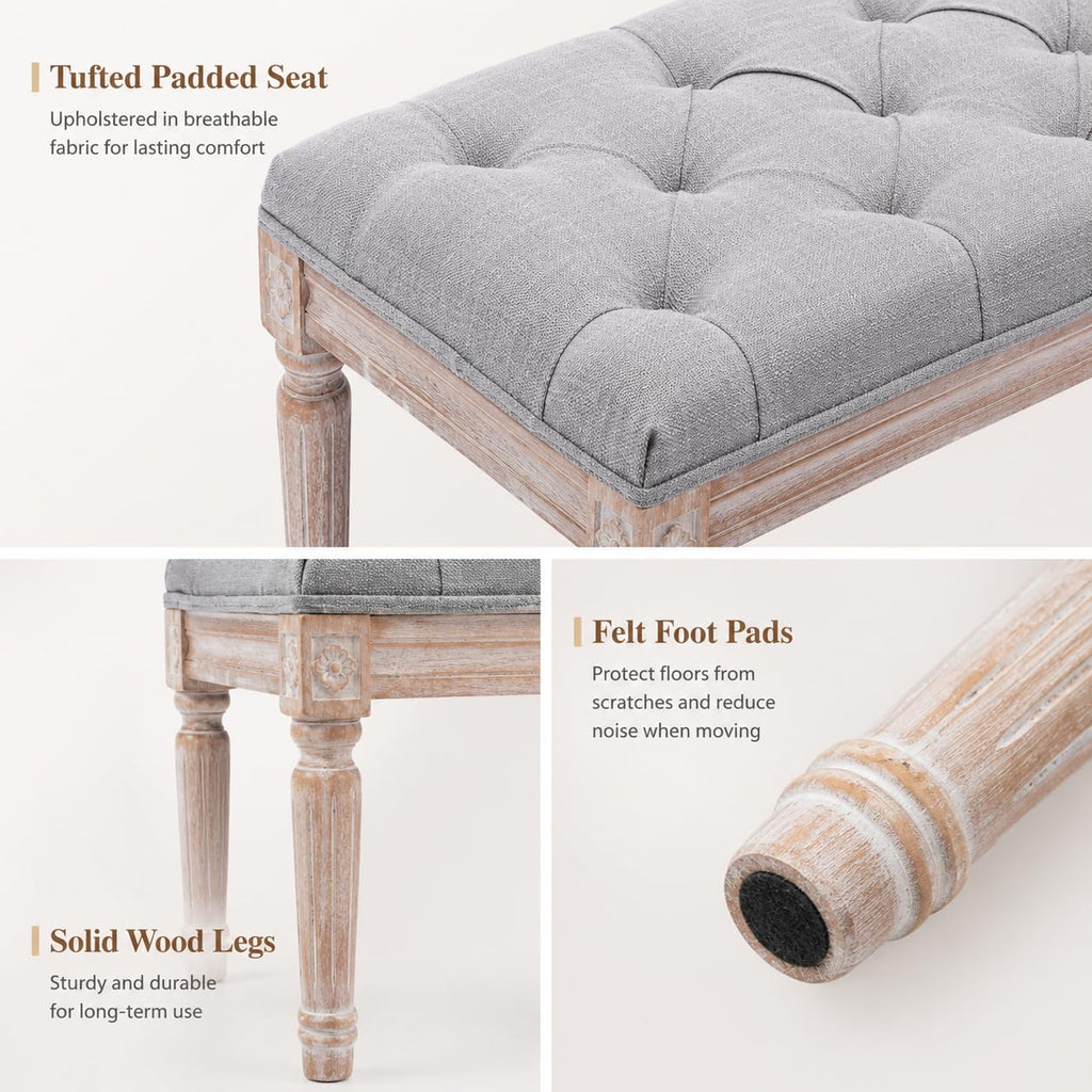 Tufted Entryway Bench, Upholstered Rustic Ottoman Bench, 31.5" x 15.75" x 15.7" Gray