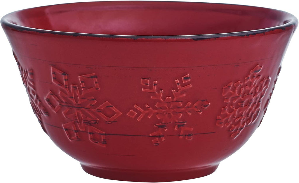 Trellis Snowflakes 12 Piece Dinnerware Set, Service For 4, Red