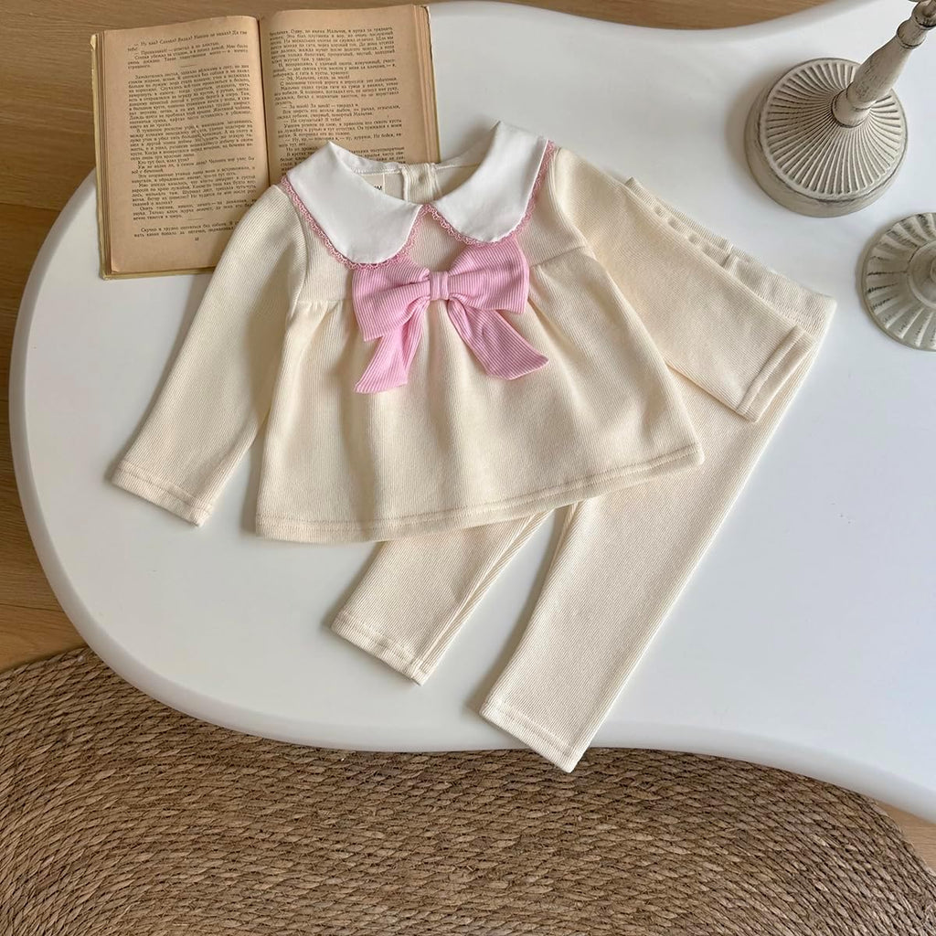 Baby Girl Clothing Set, Peter Pan Collar Bow Top + Pants Toddler Girl Clothes, Piece Outfits for Baby Girls ( - )