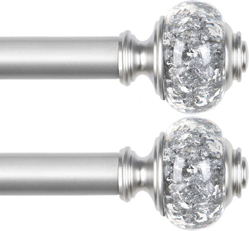 Silver Curtain Rods for Windows 72 to 144, Decorative Drapery Rod