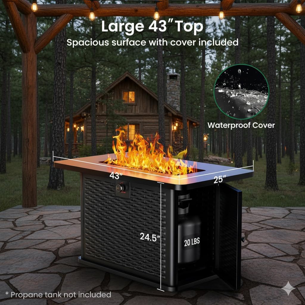43-Inch Rectangular Propane Fire Pit Table