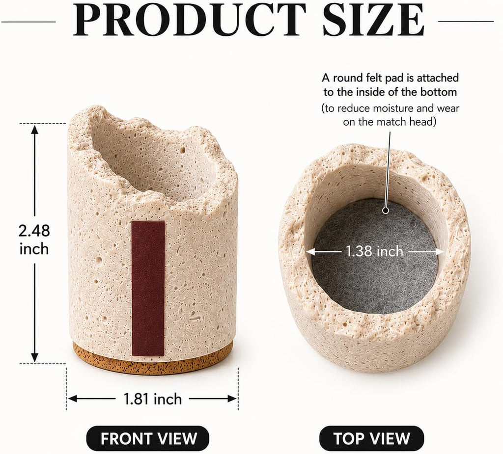 Match Holder with Striker: Travertine Decorative Match Holder - Set of 2