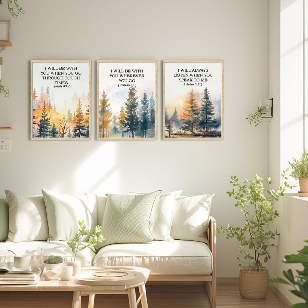 Forest Bible Verse Wall Art Painting Vintage Scripture Christian Landscape Wall Decor, Spiritual Jesus Nature Forest