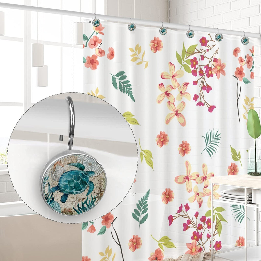 12pcs Ocean Turtles Shower Curtain Hooks, Retro Turtles Decorative Shower Curtain Hanger Rings Roller, Stainless