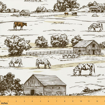Rustic Farmhouse Fabric by the Yard, Western Farmhouse Horse Fabric, Hand