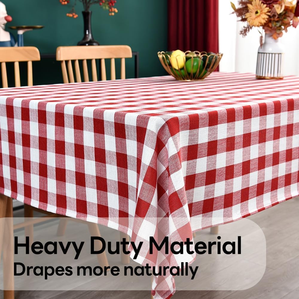 Gingham Table Cloth for Rectangle Tables red Checkered Plaid Tablecloth Heavy Duty Cotton Blend Washable & Wrinkle