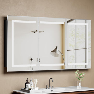 Led Medicine Cabinet with Mirror, Bathroom Vanity Mirror Cabinet with Shelves, 3-Color Lights Dimmer (Silver, 32" H x