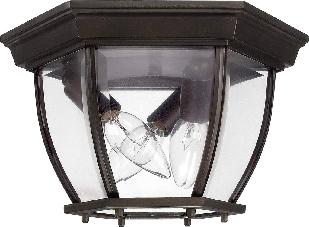 Clear Glass Outdoor Flush Mount Ceiling Light, 3-Light 180 Total Watts, 7" H x 11" W, Old Bronze