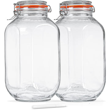 1 Gallon Square Glass Storage Jars with Airtight Lids, 2 Pack