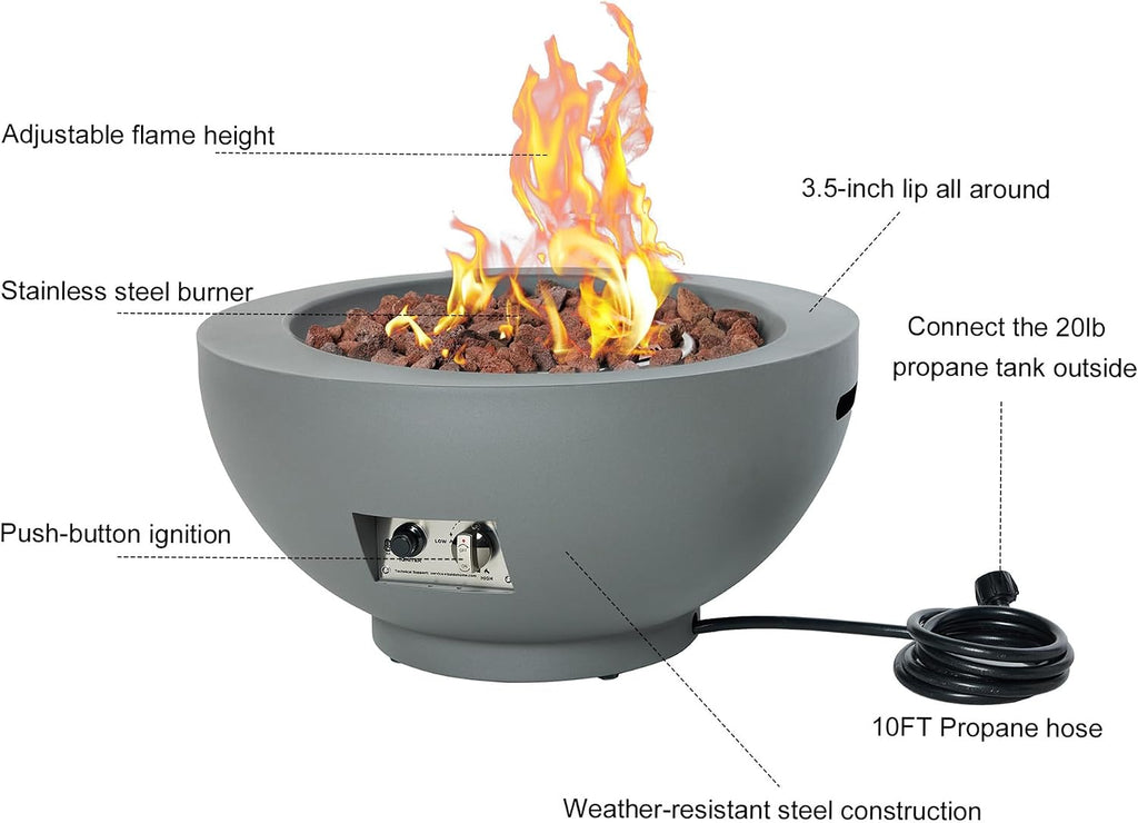 28-Inch Gas Fire Pit with Propane Tank Cover, 58,000 BTU Round Propane Fire Pit Table