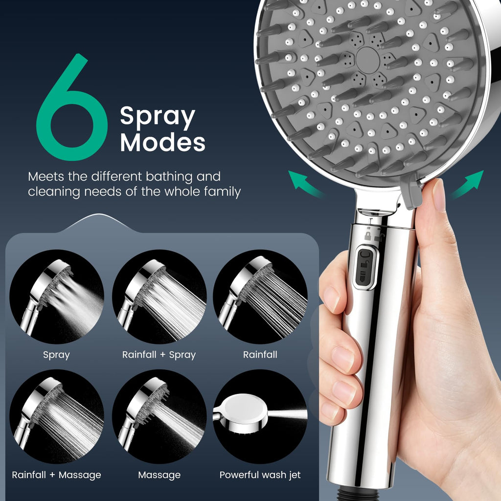 Head with Handhled High Pressure Hand held Showerhead with 6 Modes