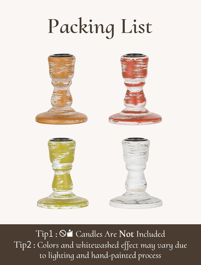 Fall Table Decor Rustic: Wooden Candlestick Holders - Set of 4