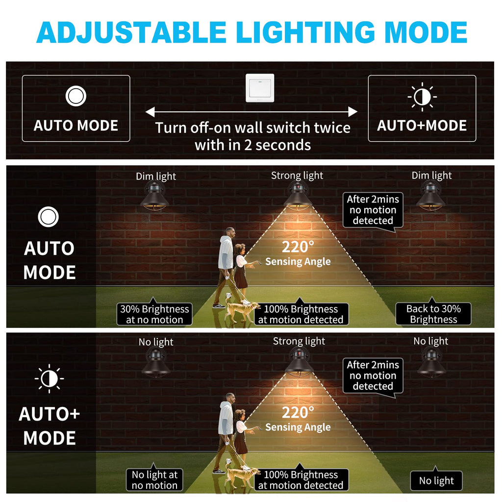2 Pack Dusk to Dawn Motion Sensor Outdoor LED Wall Light Fixtures