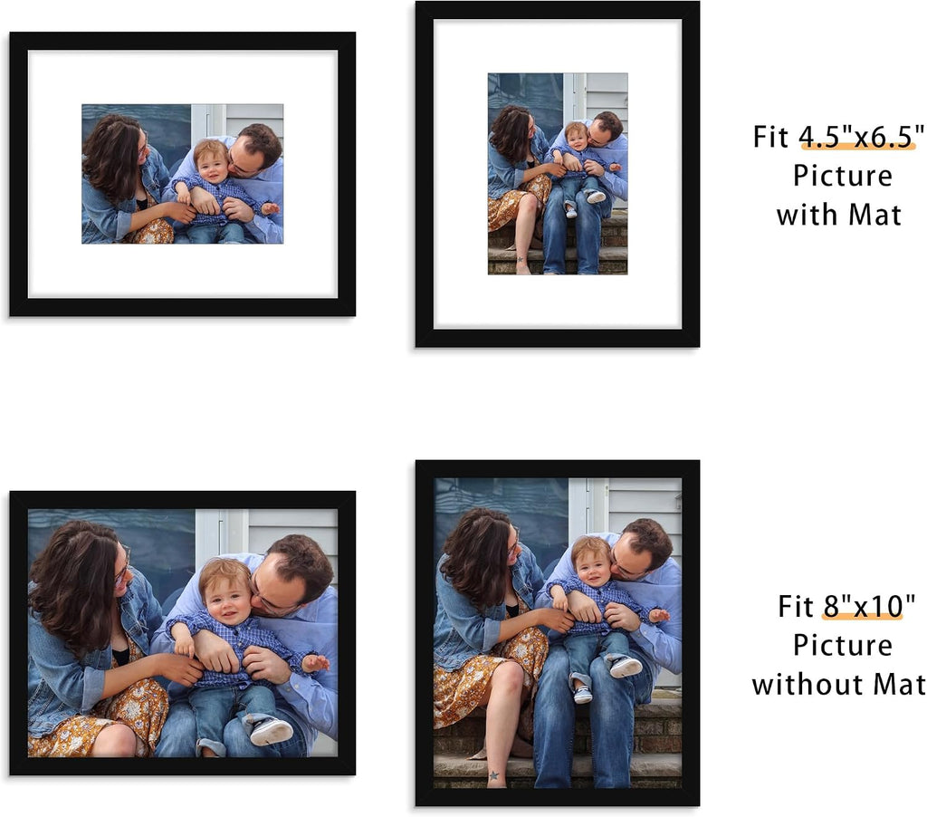 8x10 Picture Frame Set of 12, Modern Gallery Wall Frames, Black | Fits 5x7 With Mat or 8x10 Without Mat, Shatterproof
