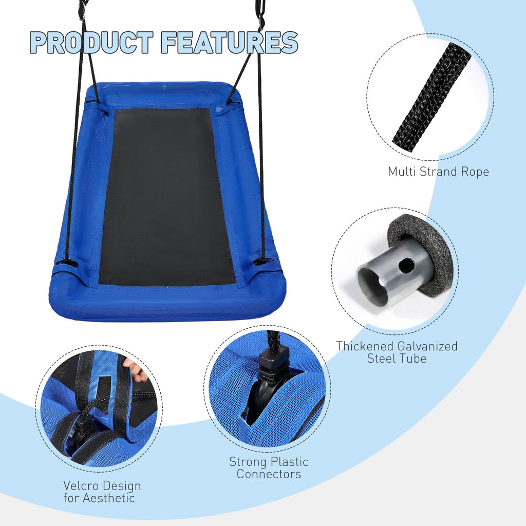 60" Large Platform Tree Swing for Kids, Rectangular Swings with Adjustable Rope, Durable Steel Frame, Easy to Assemble