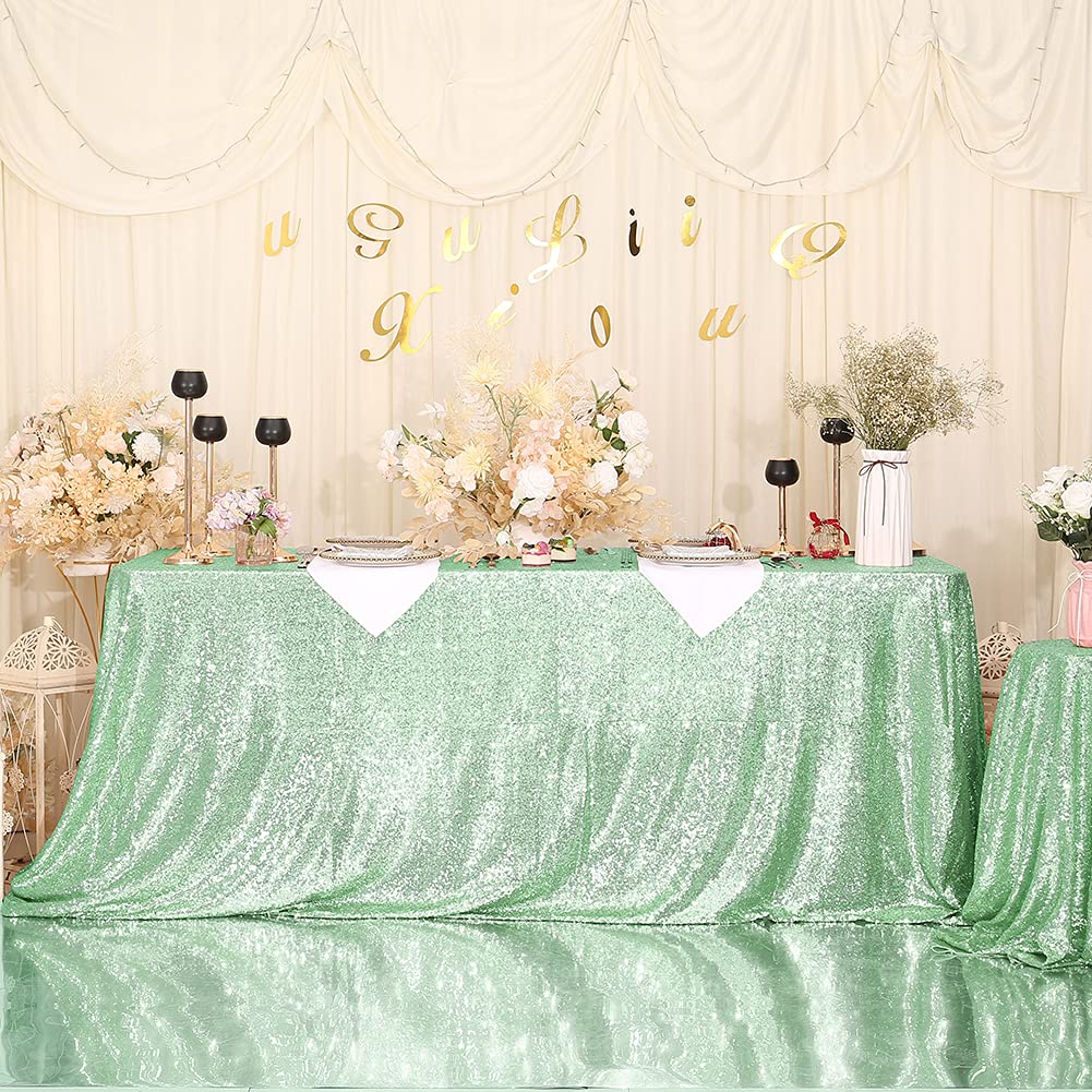 Mint Green Sequin Tablecloth 60x120 Inch for Wedding