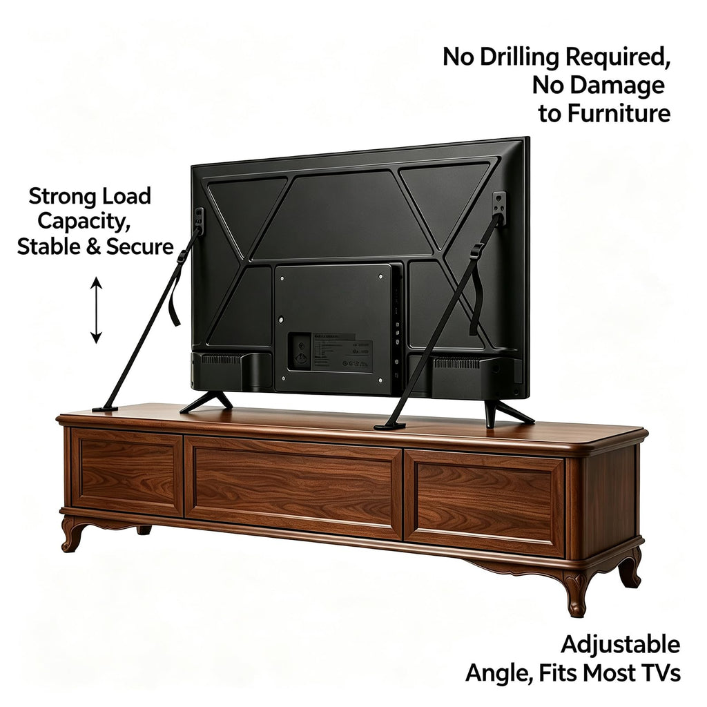 TV Wall Anchor for Baby Proofing No Drill Black, 4 Pack
