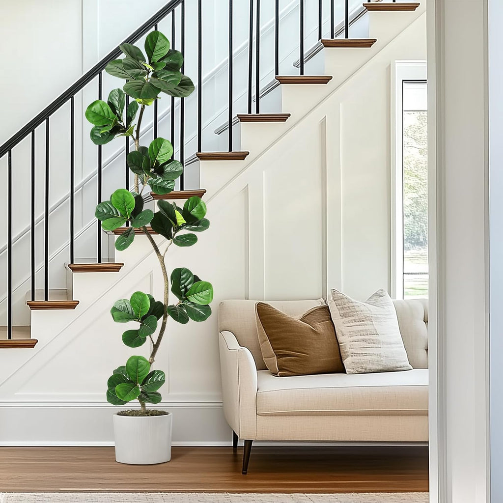 7ft Artificial Fiddle Leaf Fig Tree with Black Nursery Planter