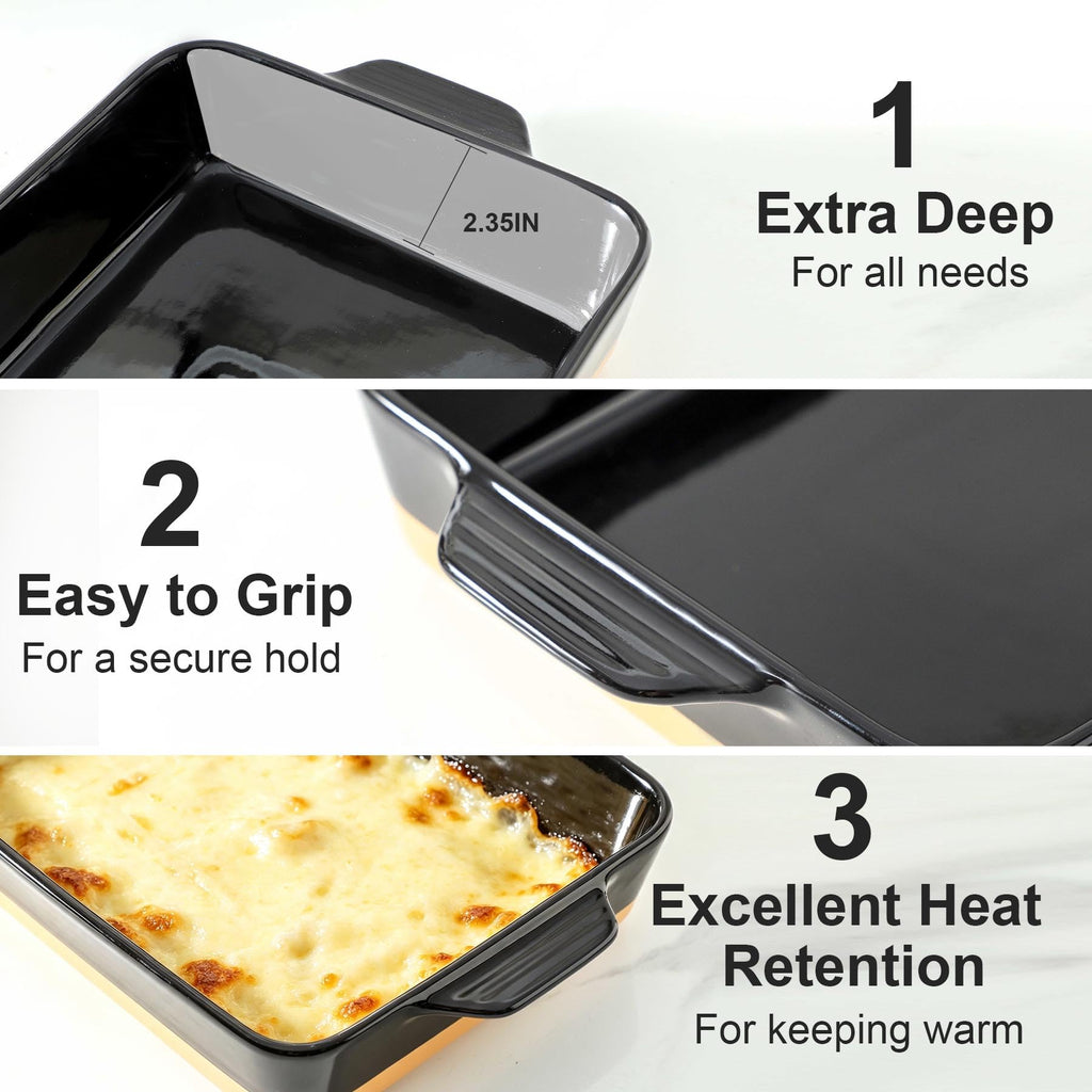 Ceramic Baking Casserole Dish with Handles, Large 9x13 inch Pan and Middle Baking Pan - Porcelain Serving Bakeware