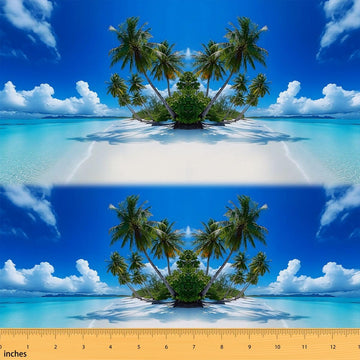 Ocean Upholstery Fabric, Summer Beach Decor Hawaiian Vacation Style Fabric by the Yard, Palm Trees Tropical Nature