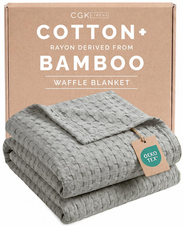 Cotton Blanket Waffle Weave & Lightweight - Throw Size, 50x60, Grey