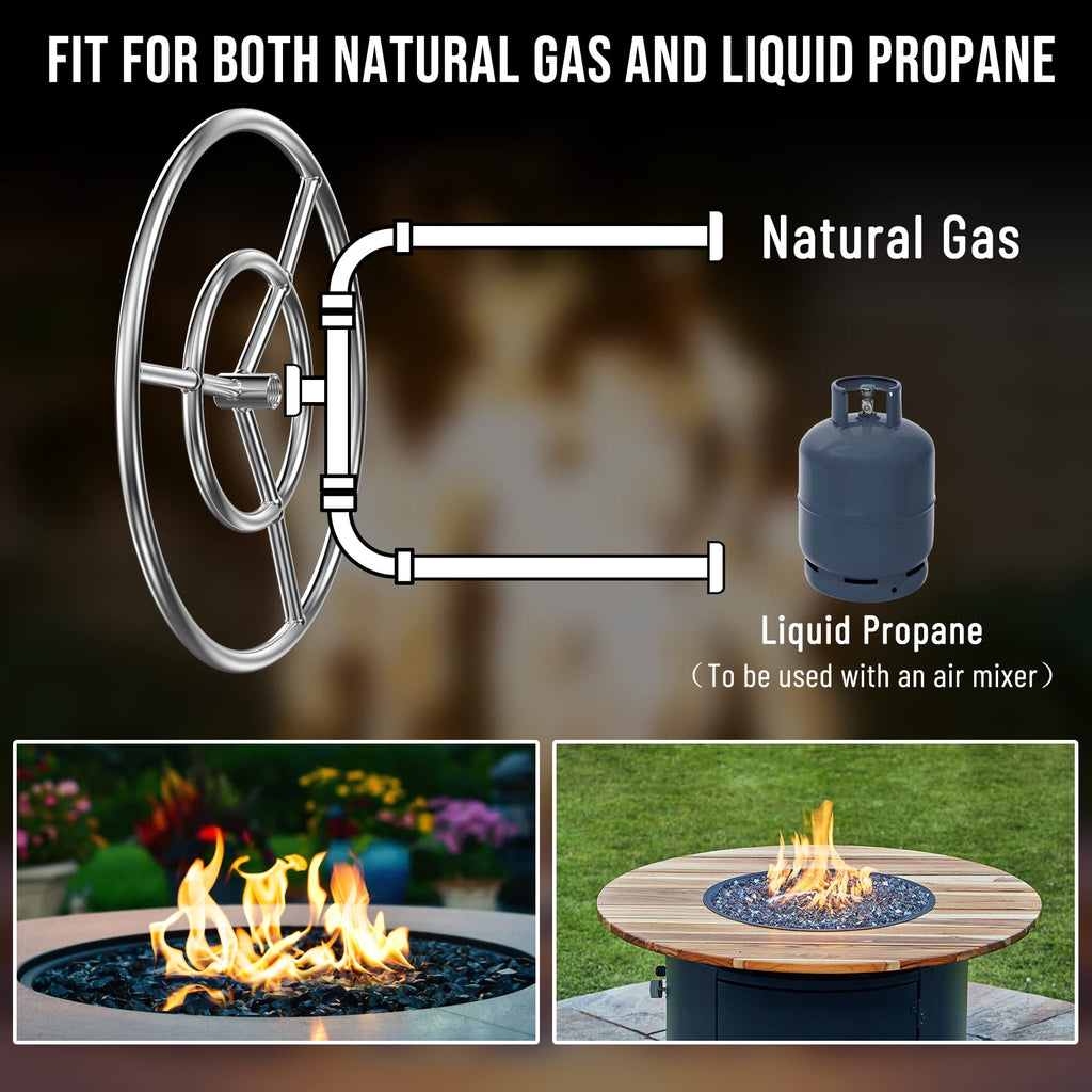 18-Inch Round Fire Pit Burner Ring, 304 Stainless Steel