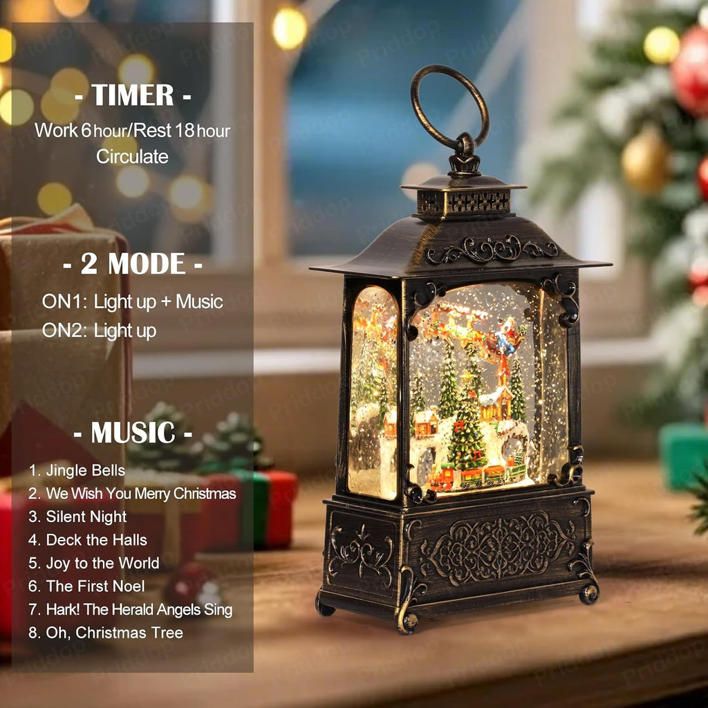 Village Snow Globe Christmas Decorations Indoor Santa Claus Reindeer Church Cabin Snow Village Scene Gifts Classic