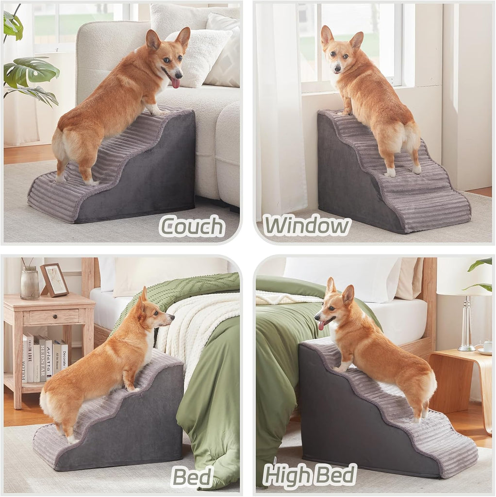 Dog Stairs for Small Dogs & Cats 22.5" H, High Density Foam Dog Steps Ramp for High Bed and Couch, Pet Stairs