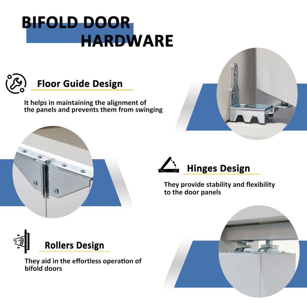 Bifold Doors, Full Lite Frosted Glass Panel Closet Door, Easy Installation, Folding Doors with Hardware Kits & Handle