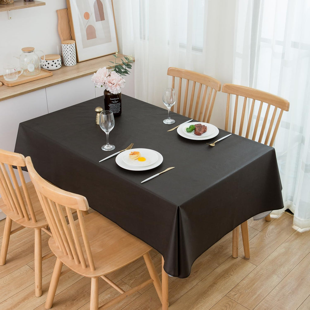 Vinyl Tablecloth with Flannel Backing Oblong Waterproof Oil-Proof Plastic Table Cloth Wipeable PVC Table Cover for