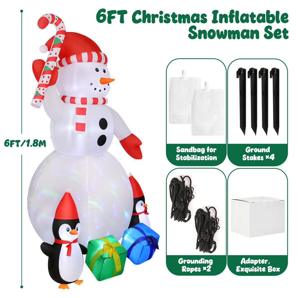 6FT Inflatable Christmas Snowman with LED Lights