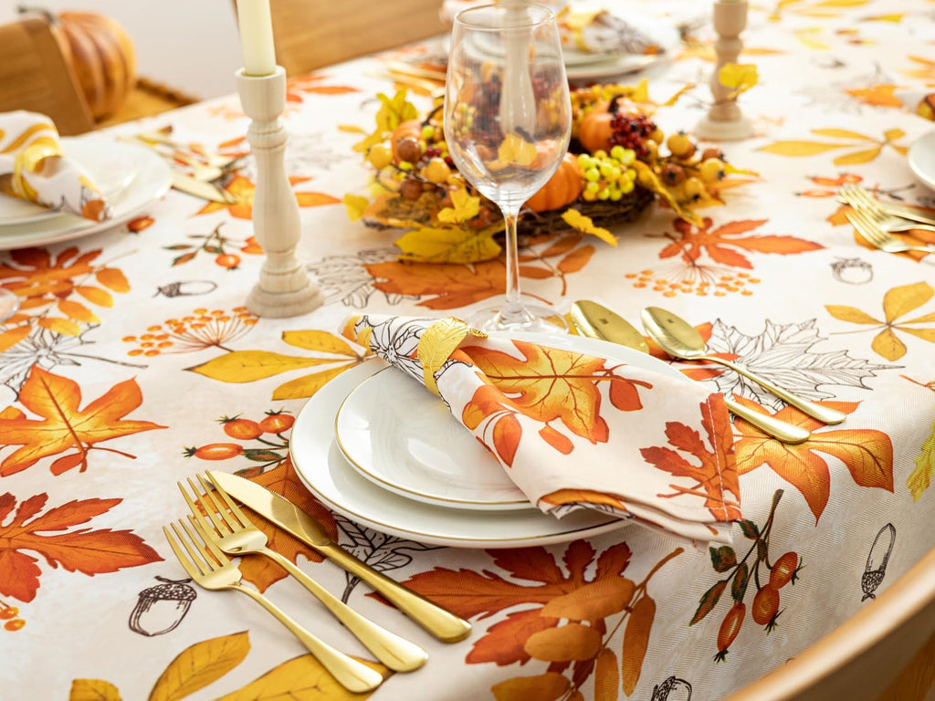 Fall Thanksgiving Tabletop Collection Dining Decoration Parties Harvest, Fall Leaves, Tablecloth, 52 x 52 Square