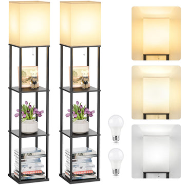 Floor Lamp with Shelves, 3-Tier Standing Shelf Lamp